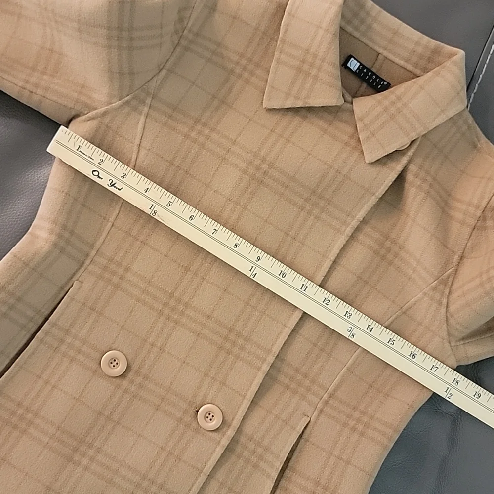 Carol Little szXS Double Breasted Wool Camel Plaid Jacket. BinG - Picture 8 of 9